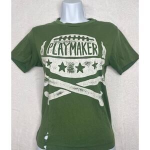 VNTG Old Navy "Playmaker" Green Distressed Baby Tee sz M y2k Rachel Green 90s